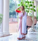Saree Info Saree Fabric : Soft Georgette Saree Work : All-Over Thread Chickenkari Style Jaal Embroidery Blouse Fabric : Contras Red Raw Silk Blouse Work : Heavy Sequence Embroidery Work